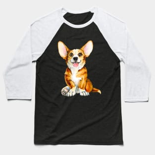 Cute smiling puppy of Corgi breed. Ginger dog. Baseball T-Shirt